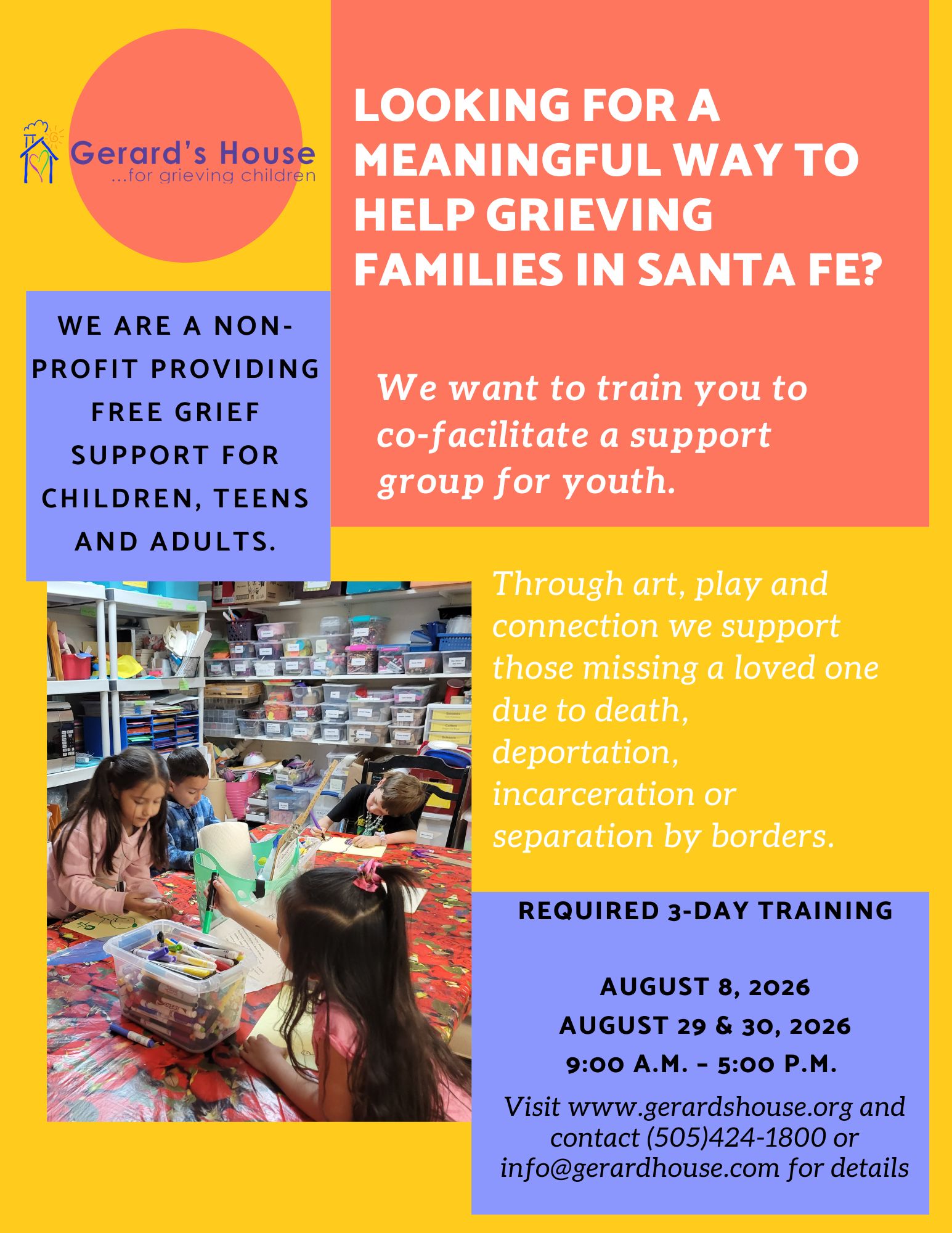 Flyer for Training volunteers to facilitate youth grief groups
